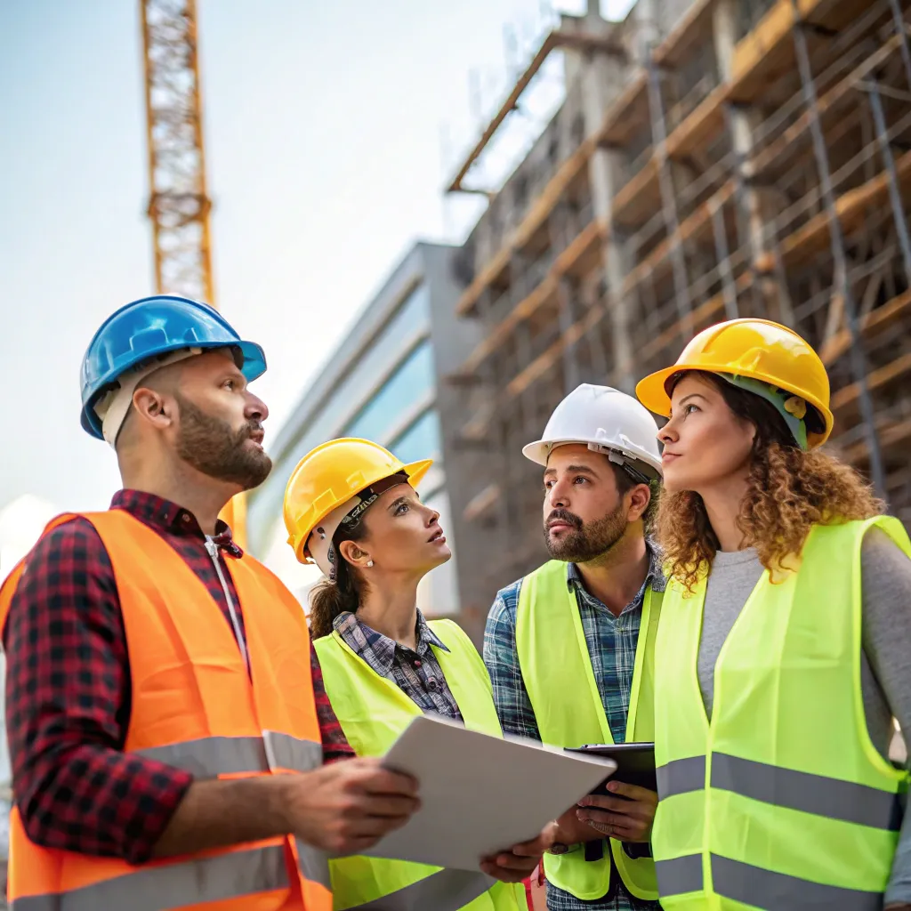 Construction team in discussion